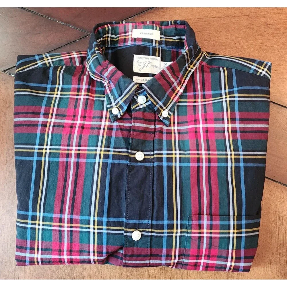 J. Crew 100's 2-Ply Yarns Classic Fit Plaid Button-Down Men Shirt Size M